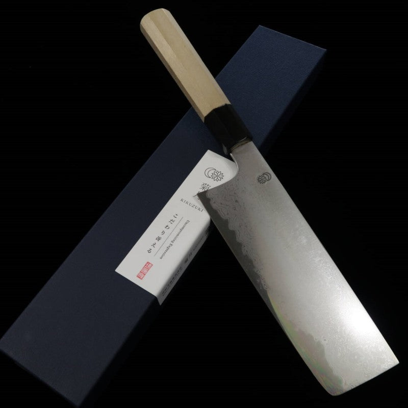 SAKAI KIKUMORI Nakiri Uzu Aogami No. 1 Damascus Magnolia Handle (180mm) 
