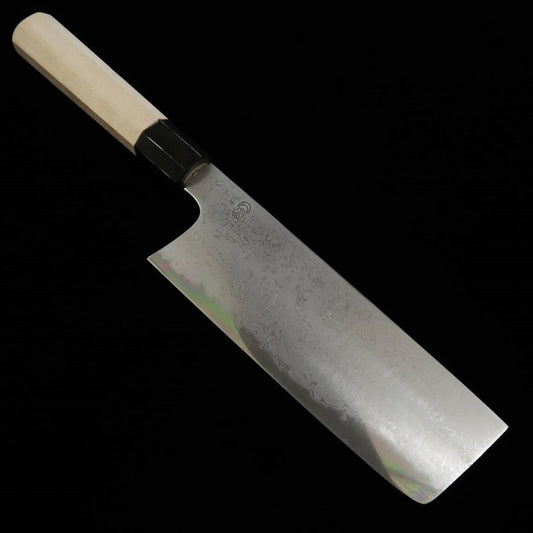 Nakiri SAKAI KIKUMORI, Uzu, Blue Steel, Damascus, Magnolia Octagonal Handle (180mm) 