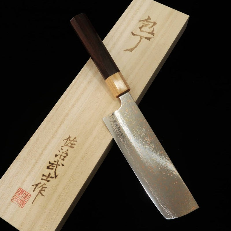 Takeshi Saji Nakiri VG10 Colored Damascus Rosewood Octagonal Handle (165mm)