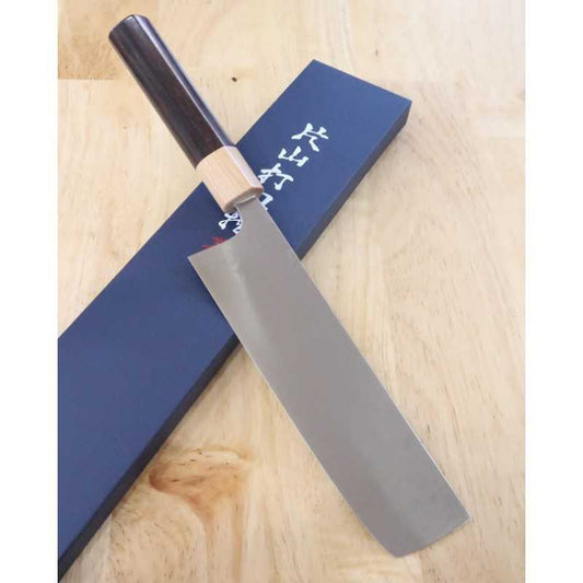 Nakiri Yuta Katayama VG10 acabamento polido em damasco e cabo de jacarandá castanho (170mm)