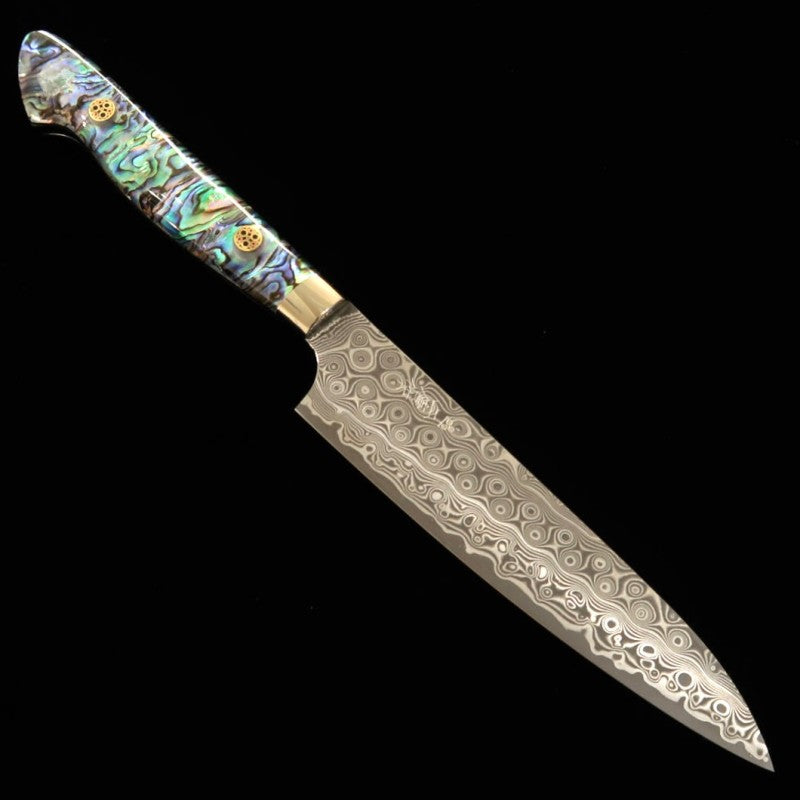 二唐刃物鍛造所 NIGARA ペティ SG2 暗紋 ダマスカス 螺鈿柄 (150mm)