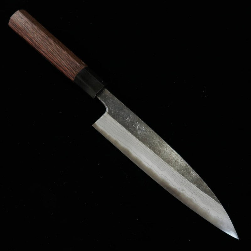 Petty HATSUKOKORO Kumokage Aogami no.2, acabado kurouchi, damasco, mango de wengué (150 mm)