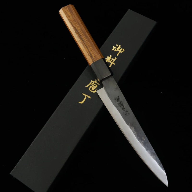 HIDARI YORIMITSU petty, acero Aogami nº 1, acabado negro, mango de tetsutoki (160 mm)