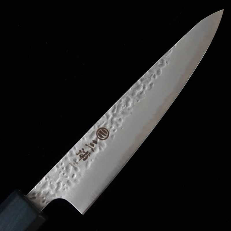 MIURA acero Shirogami nº1 con recubrimiento inoxidable, martillado, Petty mango azul octogonal (135 mm)