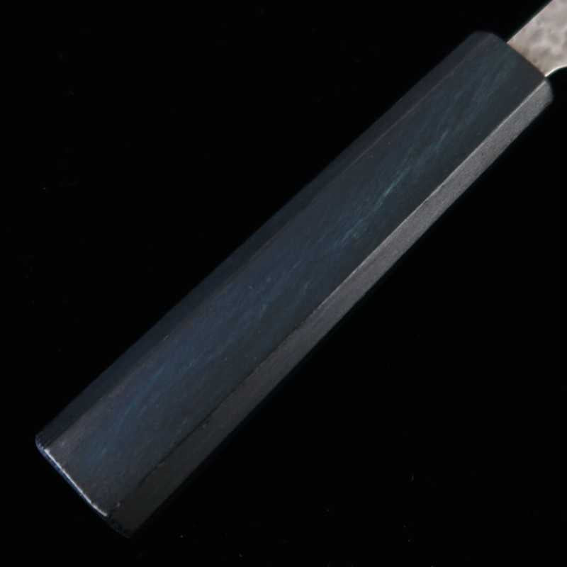 MIURA acero Shirogami nº1 con recubrimiento inoxidable, martillado, Petty mango azul octogonal (135 mm)