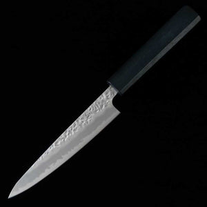 MIURA acero Shirogami nº1 con recubrimiento inoxidable, martillado, Petty mango azul octogonal (135 mm)