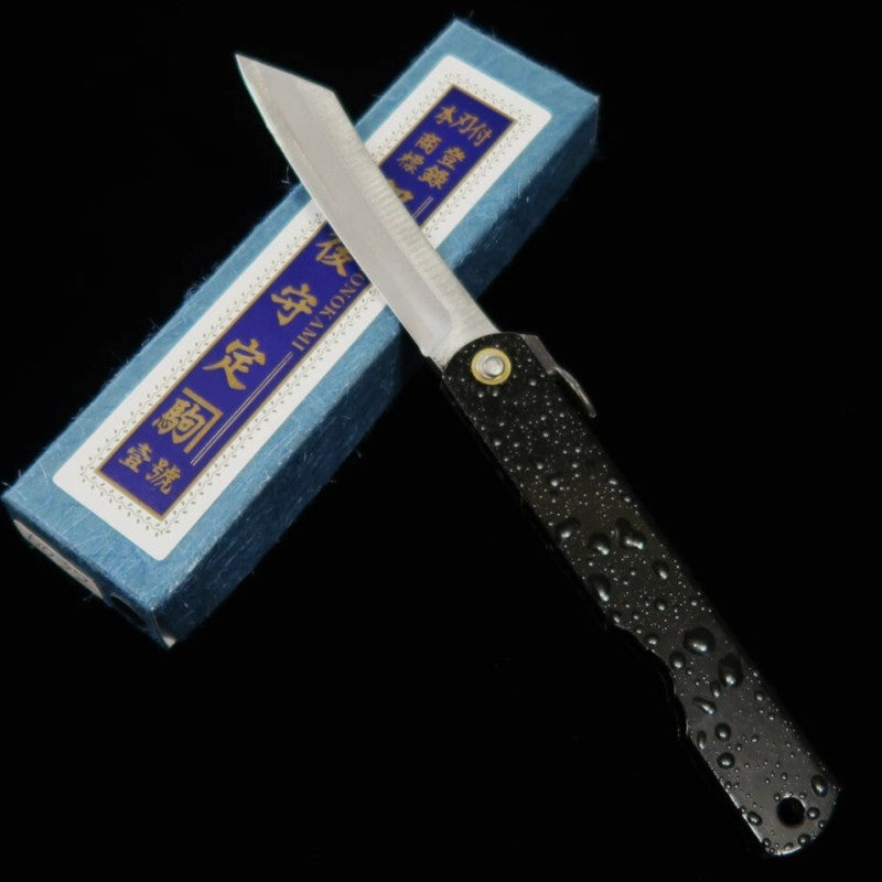Japanese Folding knife HIGONOKAMI Blue Steel - Water Splash - Black (72mm)