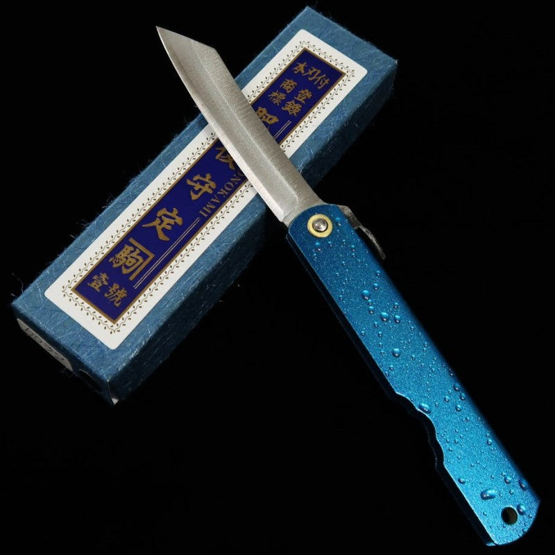 Japanese Folding knife HIGONOKAMI Blue Steel - Water Splash - Blue (72mm)