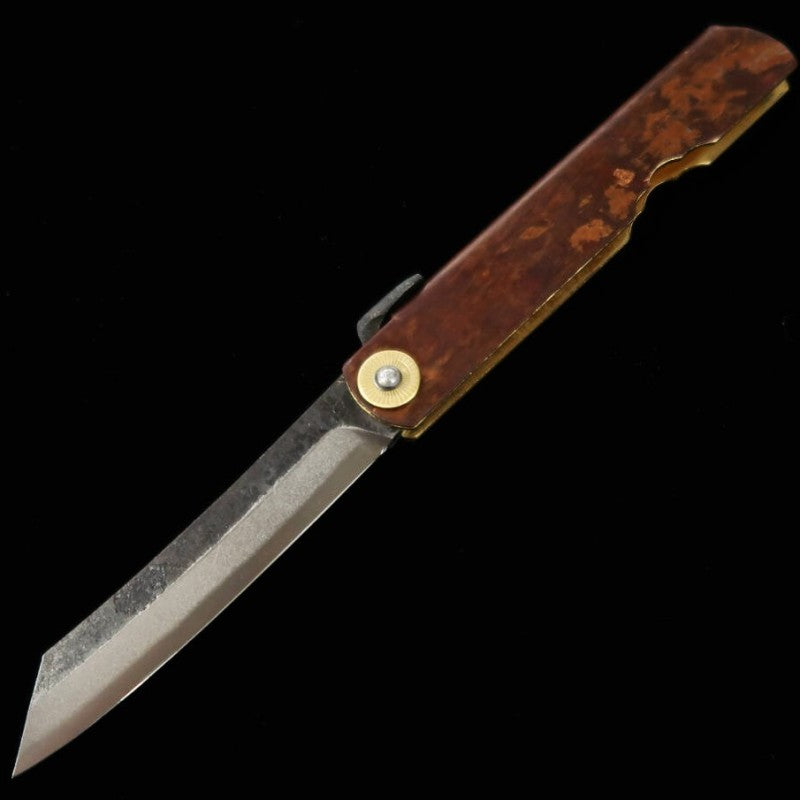 Japanese Folding knife HIGONOKAMI  Blue Steel Black finish Birch craft (72mm)