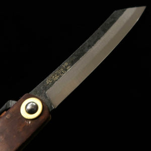 Japanese Folding knife HIGONOKAMI  Blue Steel Black finish Birch craft (72mm)