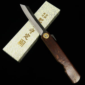 Japanese Folding knife HIGONOKAMI  Blue Steel Black finish Birch craft (72mm)
