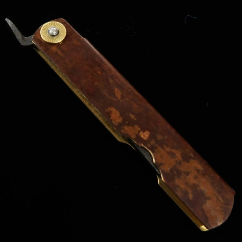 永尾かね駒製作所 HIGONOKAMI 肥後守 青紙割込 黒打ち 樺細工 (72mm)