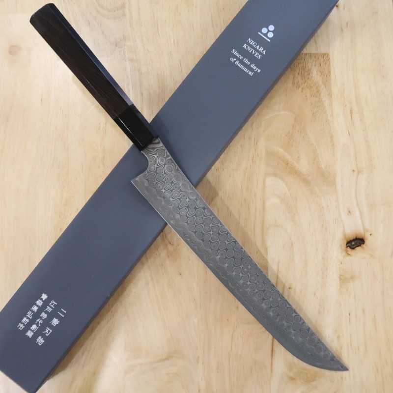 二唐刃物鍛造所NIGARA 暗紋 先丸蛸引 SG2 黒檀八角柄 (270/300mm)