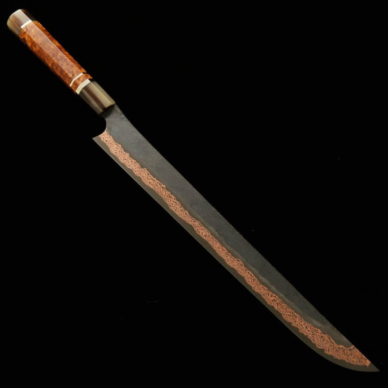Hajime Yorokobi SLD, finition noire, manche custom, couteau sujibiki à pointe arrondie (390 mm)
