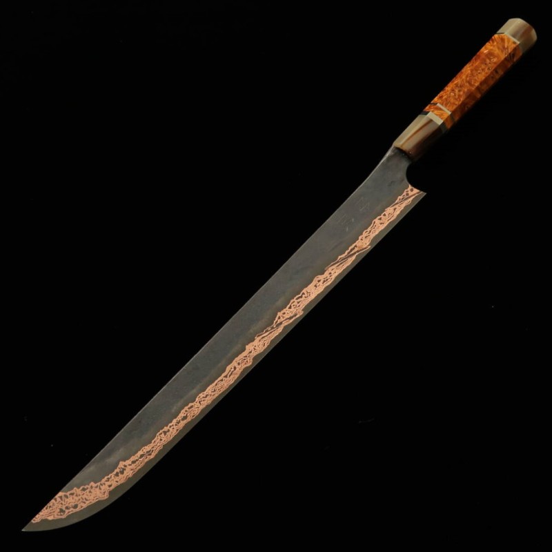 Sakimaru Sujihiki HATSUKOKORO "Yorokobi" SLD Black finish Custom handle (390mm) 