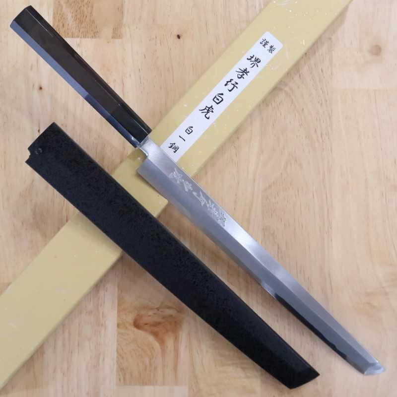 Sakai Takayuki SAKAITAKAYUKI Byakko White Paper n°1 Takobiki bout rond Manche octogonal en ébène (270/300 mm)