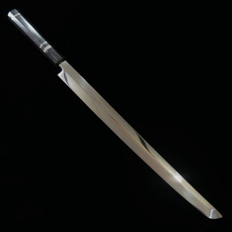 SUISIN Sakimaru Takohiki Mizuhonyaki Yoshikazu Ikeda Shirogami No. 1 Ebony silver-wrapped handle Full mirror finish Lacquered sheath Paulownia box Nishiki bag (360mm) 