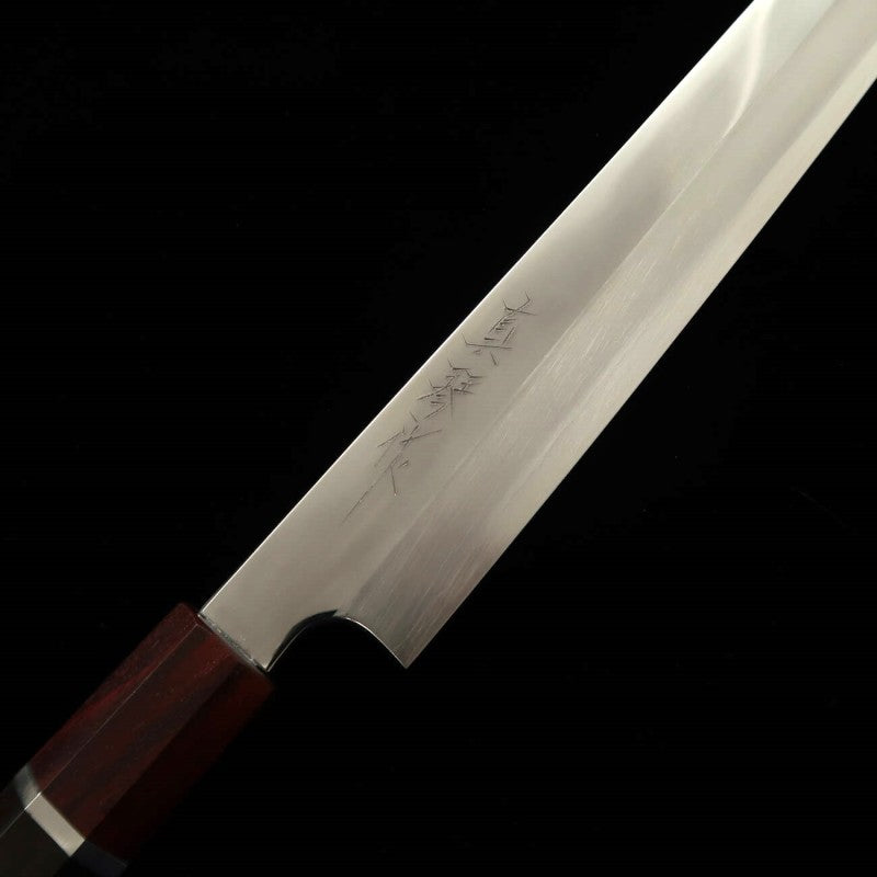 Tadokoro Hamono TADOKORO HAMONO obra Makoto, acabado espejo, Gingami nº3, tako-hiki de punta redondeada, mango de ébano con virola roja (300 mm)