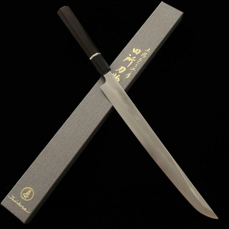Sakimaru Takohiki TADOKORO HAMONO Makoto Mirror Finish Ginsan with Ebony Silver Wrap Handle (300mm)