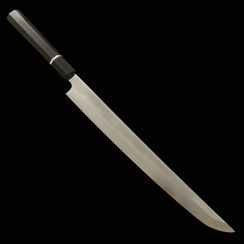 Sakimaru Takohiki TADOKORO HAMONO Makoto Mirror Finish Ginsan with Ebony Silver Wrap Handle (300mm)