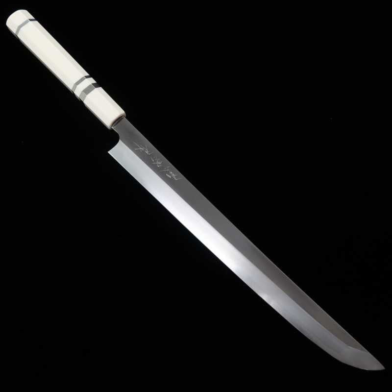 TADOKORO HAMONO Sakimaru Takohiki Ginsan Mirror Finish Imitation Ivory Handle (300mm)