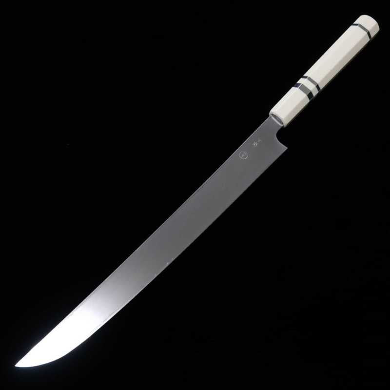 Tadokoro Hamono Makoto Finition miroir Acier argenté n°3 Takobiki à pointe ronde Manche imitation ivoire (300 mm)