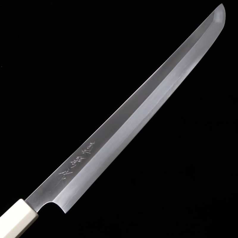 Tadokoro Hamono Makoto Finition miroir Acier argenté n°3 Takobiki à pointe ronde Manche imitation ivoire (300 mm)