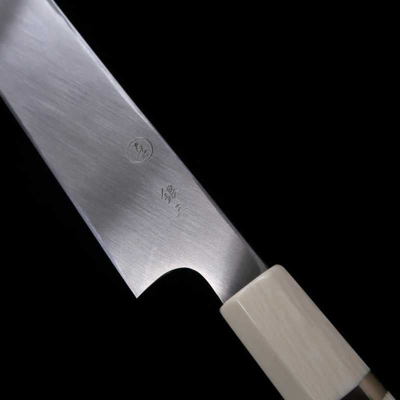 Tadokoro Hamono Makoto Finition miroir Acier argenté n°3 Takobiki à pointe ronde Manche imitation ivoire (300 mm)