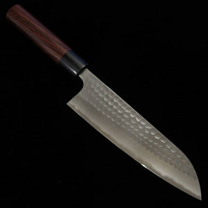 ANRYU, Santoku, Blue Steel No.2 Stainless Clad, Hammered Finish with Wenge Octagonal Handle (170mm)