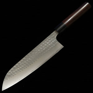 ANRYU, Santoku, Blue Steel No.2 Stainless Clad, Hammered Finish with Wenge Octagonal Handle (170mm)