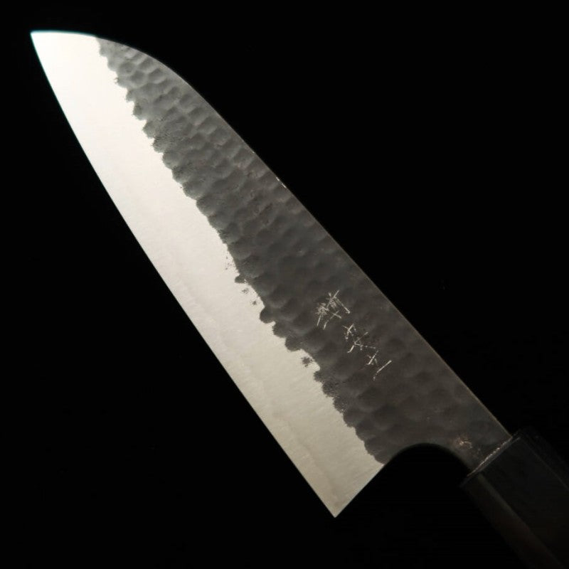 ANRYU, Santoku, Super Blue Steel, Kurouchi and Hammered Finish with Rosewood Octagonal Handle (180mm)