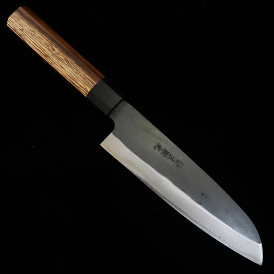 HIDARI YORIMITSU Santoku Blue steel black finish ironwood handle (165mm)