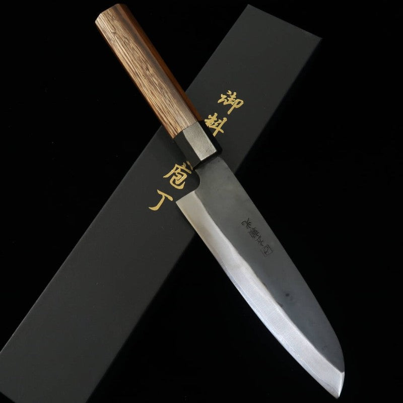 HIDARI YORIMITSU Santoku Blue steel black finish ironwood handle (165mm)