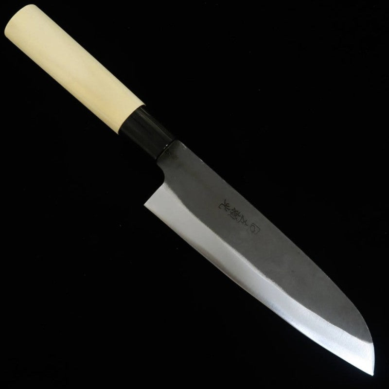 HIDARI YORIMITSU Santoku aço SK com lâmina martelada e cabo de magnólia (165mm)