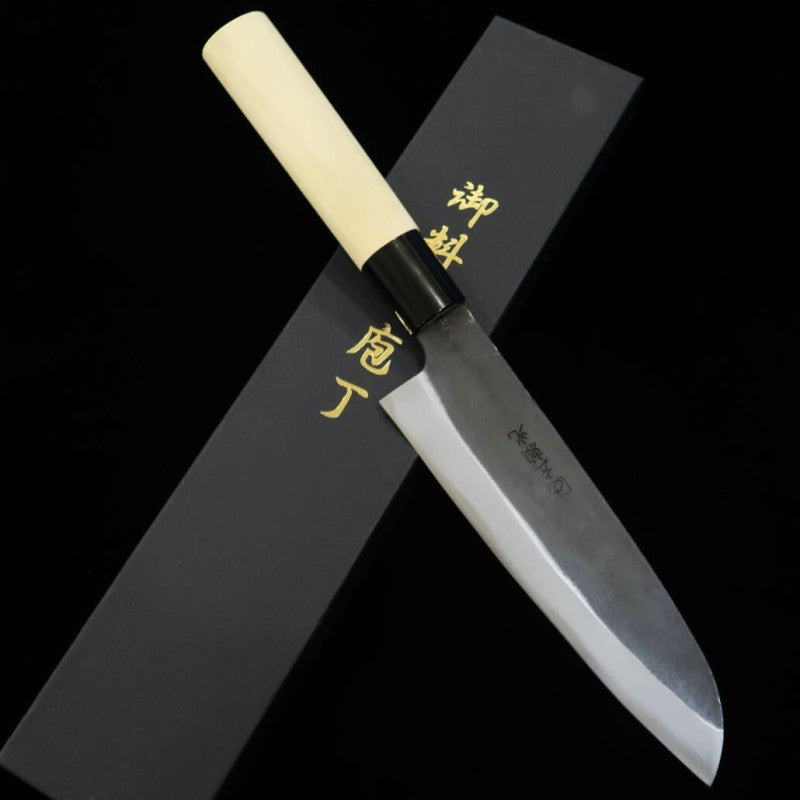 Hidari Yorimitsu HIDARI YORIMITSU Santoku acier SK, finition noire, manche en bois de magnolia (190mm)