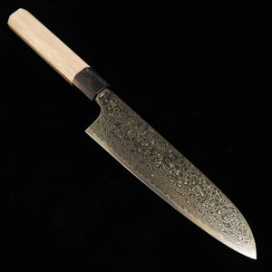 Santoku KAGEKIYO ZA-18 Black Dyed Damascus Walnut Octagonal Handle (180mm) 