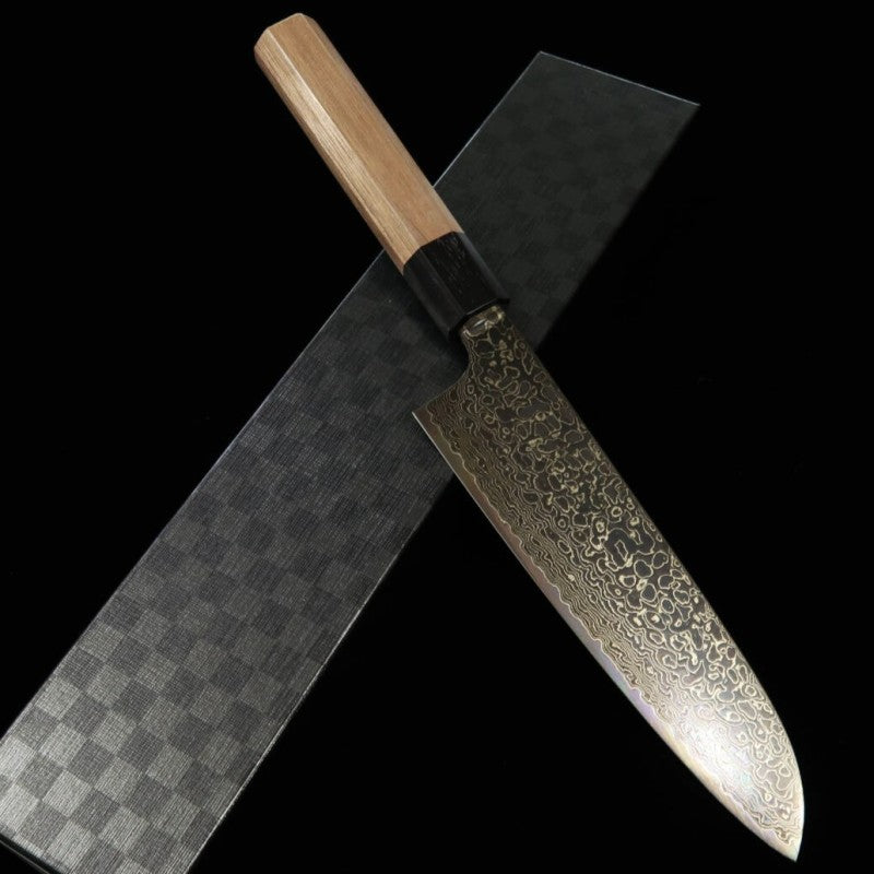 Santoku KAGEKIYO ZA-18 Acabamento damasco black com cabo octogonal em nogueira  (180mm) 
