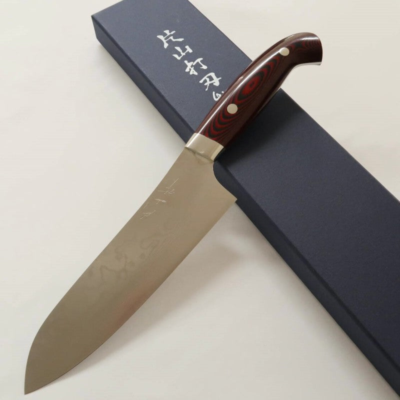 Santoku Yuta Katayama "Akatsuki" SG2 Damasco cabo em Micarta (180mm)