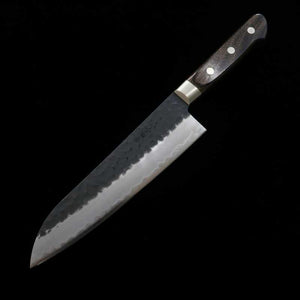 MIURA Santoku Aogami Super steel Hammered Black Knife Dark Brown Plywood Handle (180mm)