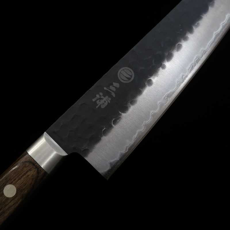 MIURA Santoku Aogami Super steel Hammered Black Knife Dark Brown Plywood Handle (180mm)
