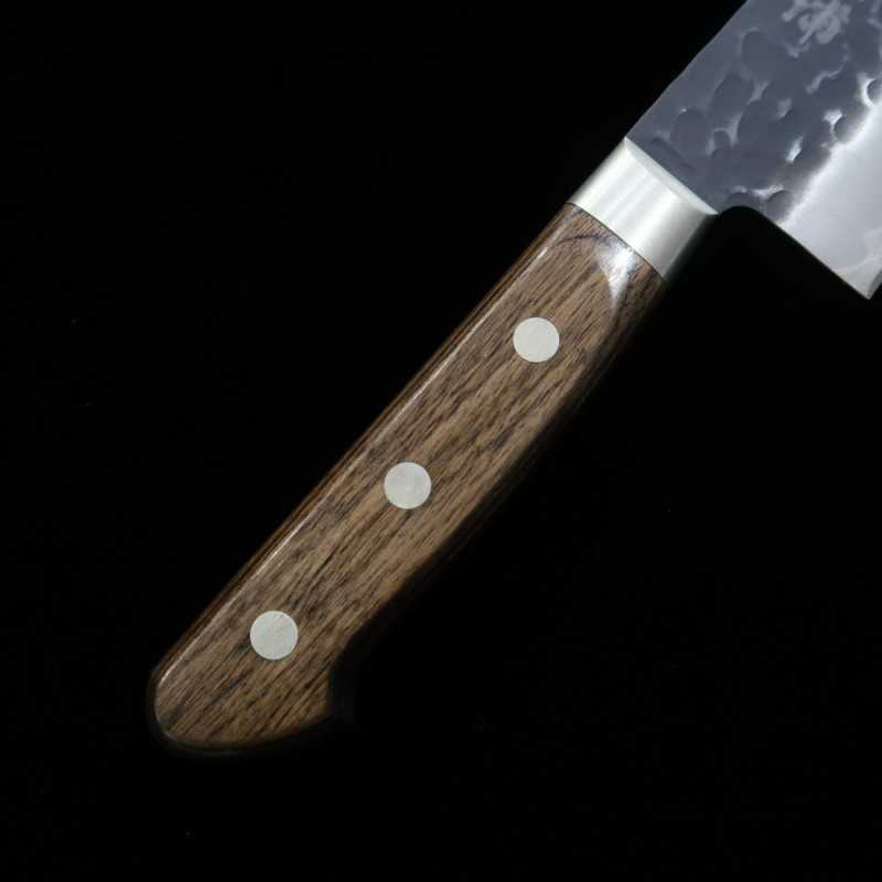 MIURA Santoku Aogami Super steel Hammered Black Knife Dark Brown Plywood Handle (180mm)