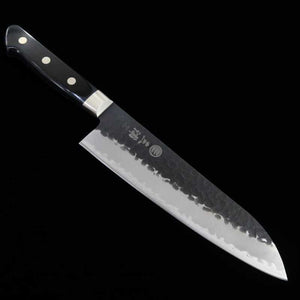 MIURA Aogami Super, martelé noir, Santoku, manche en contreplaqué noir (180mm)