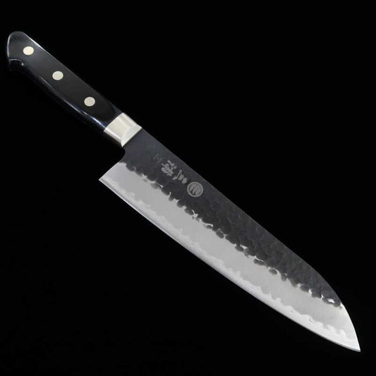 三浦 MIURA 青紙スーパー 鎚目黒打 三徳 黒合板柄 (180mm)