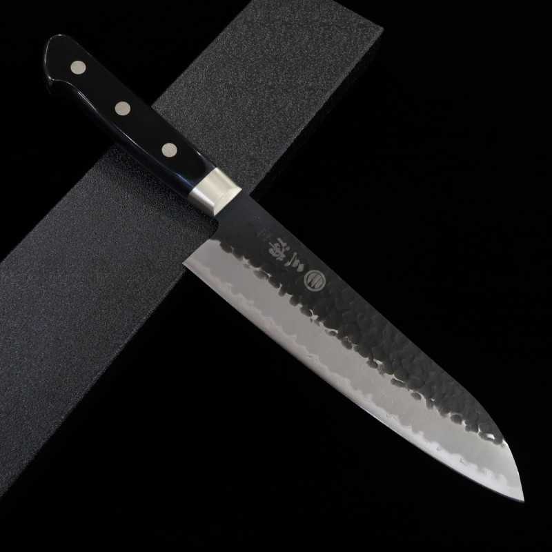 Miura MIURA Aogami Super acabado martillado negro santoku mango laminado negro (180 mm)