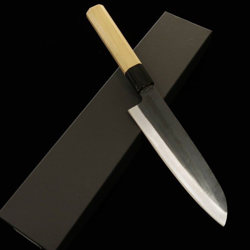 Miura MIURA Santoku Acier Blue No.1 Clad Inox Finition Noire Manche en magnolia et corne de buffle (165 mm)