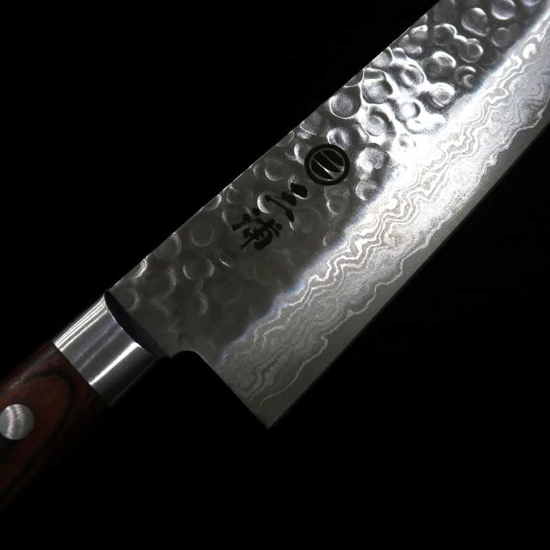Santoku Miura VG-10 damasco cabo em madeira mahogany (180mm)