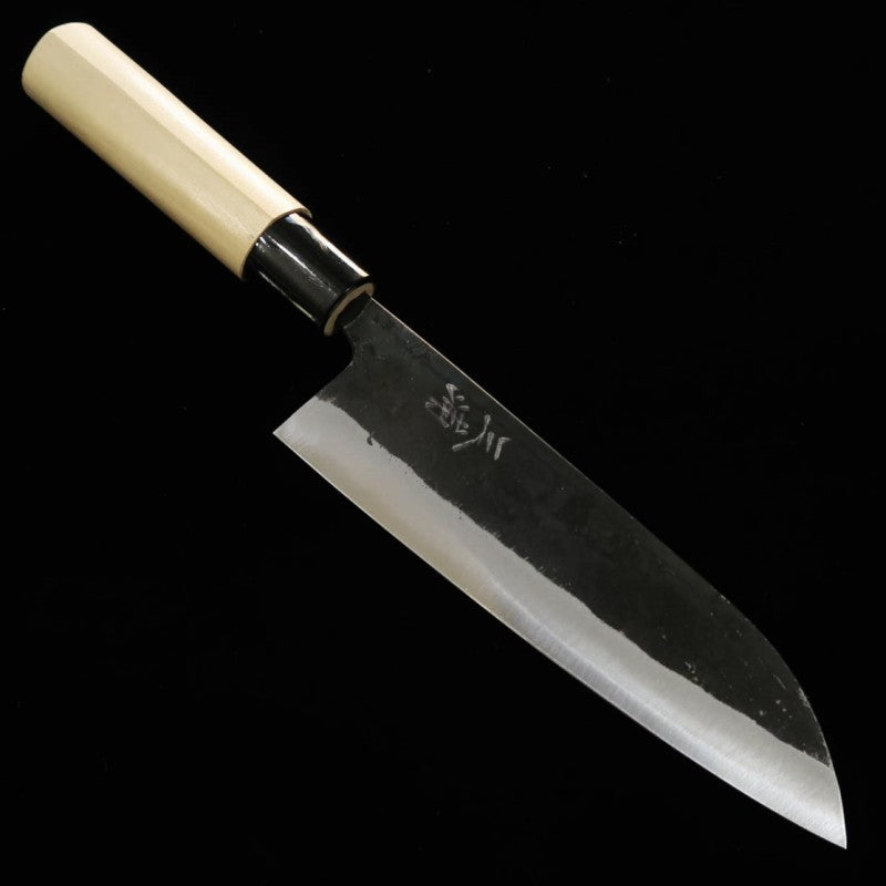 MIURA Santoku Matsukaze Acier bleu No.2 Noirci Manche en houx (165 mm)