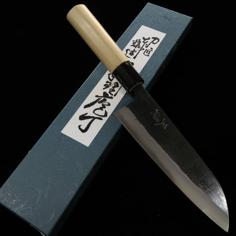 MIURA Santoku Matsukaze Acier bleu No.2 Noirci Manche en houx (165 mm)