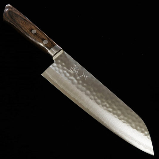 三浦 MIURA 三徳 刻流 VG10 鎚目 ダマスカス ブラウンアッシュ柄 （170mm）