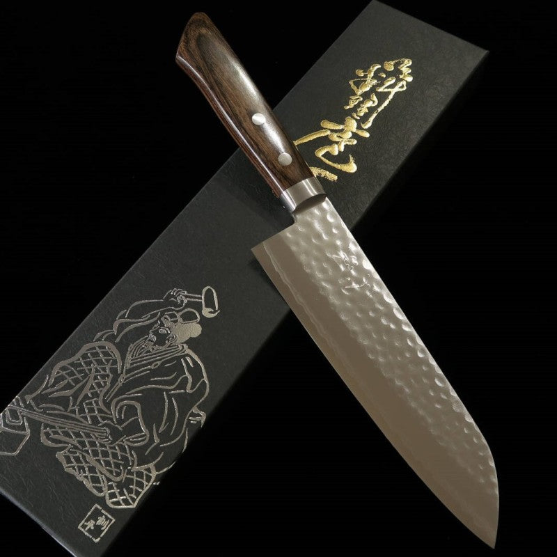 三浦 MIURA 三徳 刻流 VG10 鎚目 ダマスカス ブラウンアッシュ柄 （170mm）